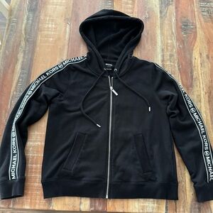 NWOT Michael Kors Black Logo striped  Hoodie Jacket Size Large